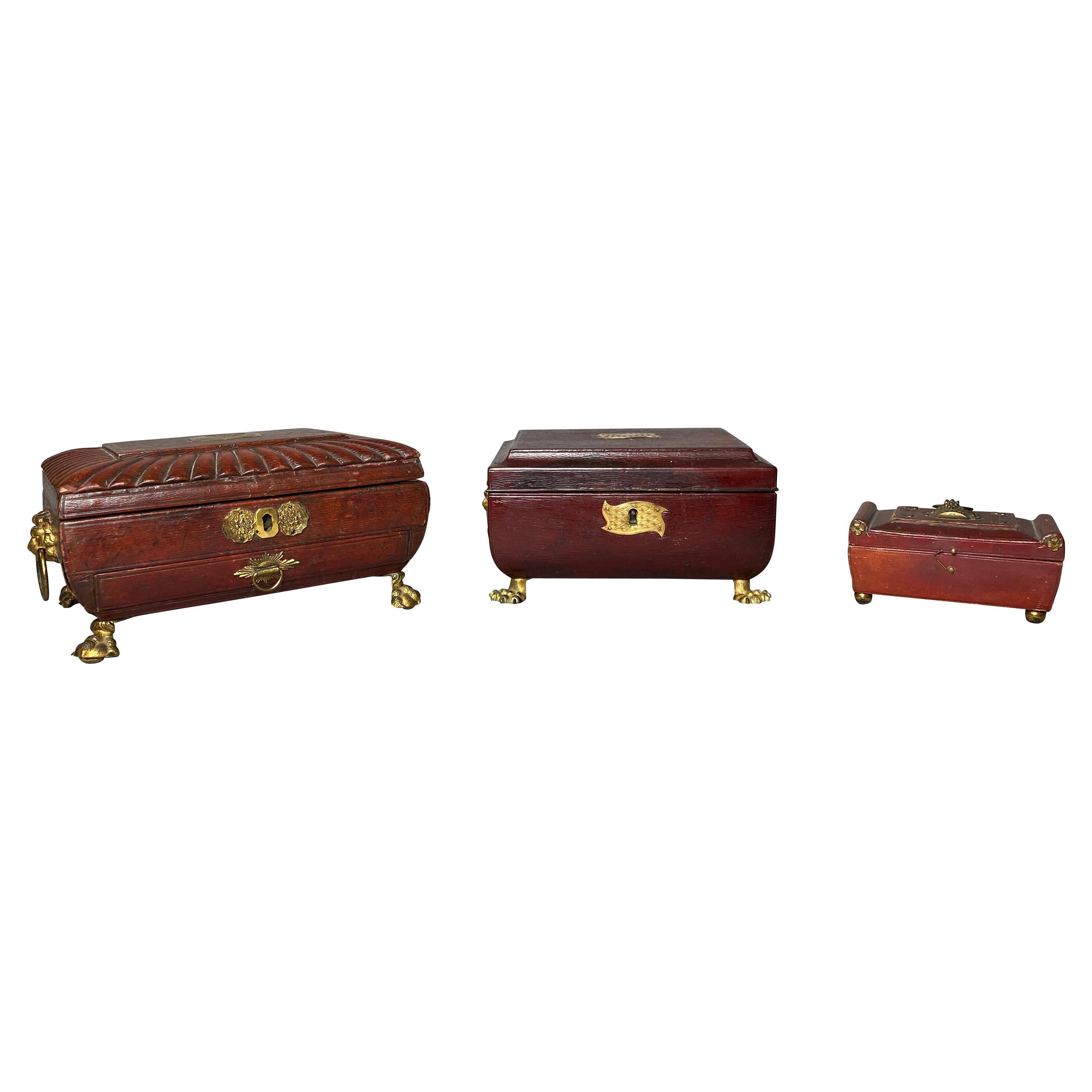 Three Regency Red Leather Boxes