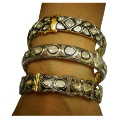 Trois bracelets rétro en argent sterling plaqué or avec diamants naturels non taillés en rose