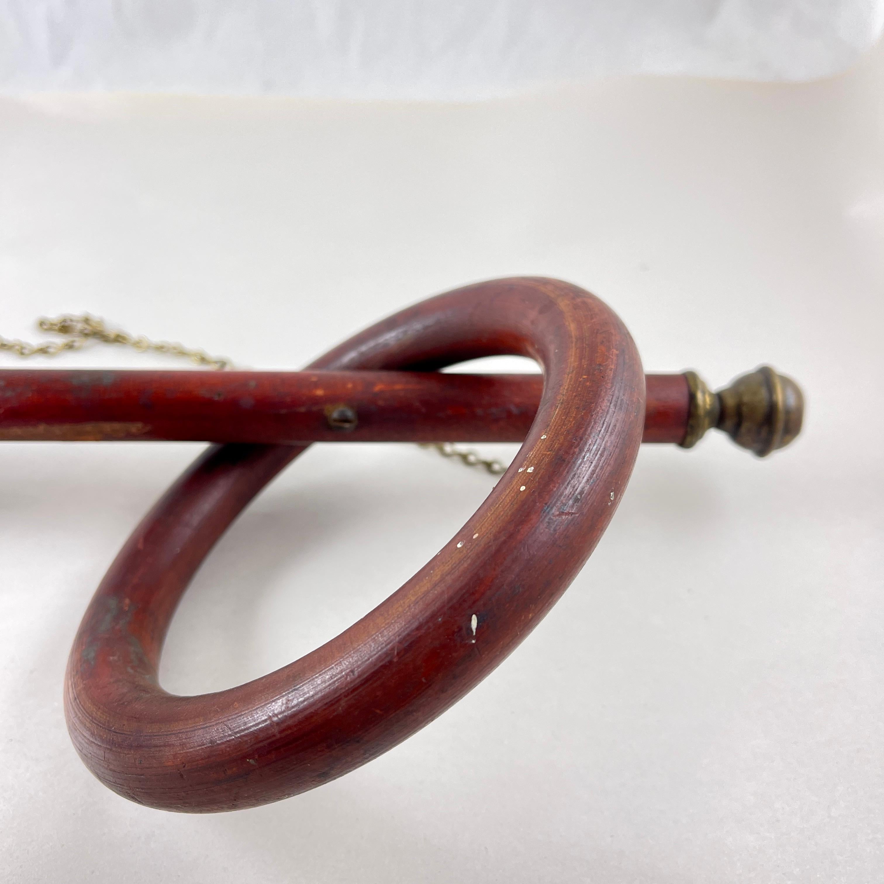 Three Ring Wood & Brass Hanging Towel Rack For Sale 3