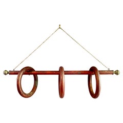 Three Ring Wood & Brass Hanging Towel Rack