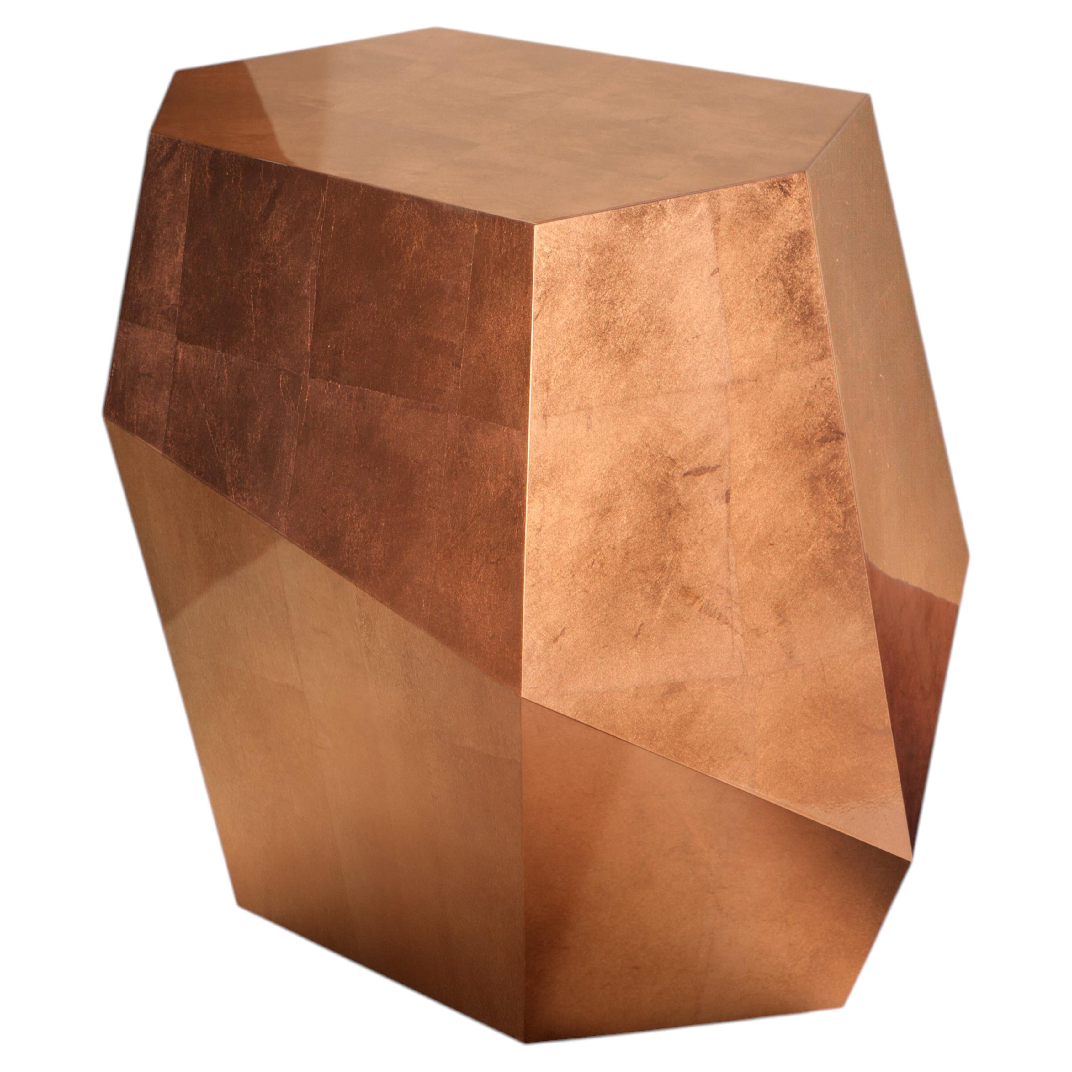 Organic geometric aged copper leaf Three Rocks high side table by InsidherLand