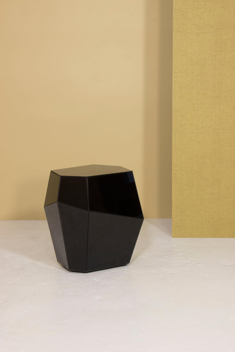 Modern Three Rocks High Side Table, Black Glass, InsidherLand by Joana Santos Barbosa For Sale