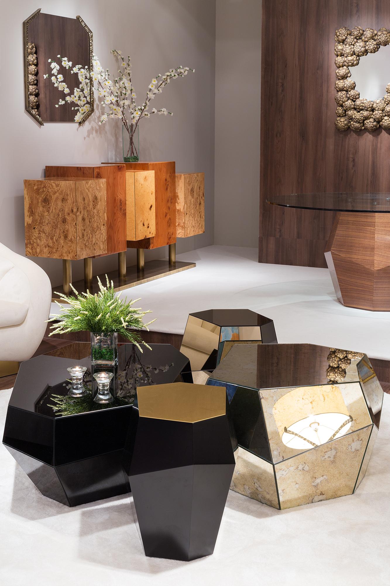 Moderne Table basse moyenne Three Rocks avec miroir vieilli InsidherLand de Joana Santos Barbosa en vente