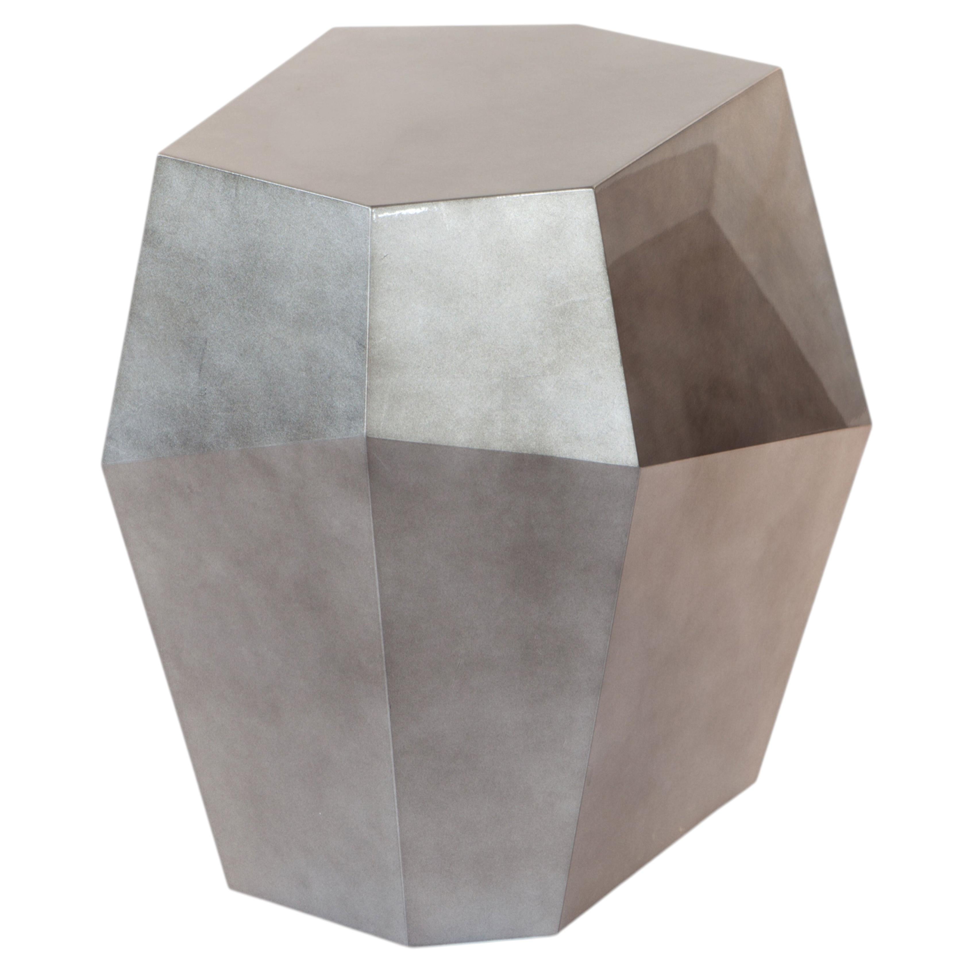 Organic geometric aged silver leaf Three Rocks high side table by InsidherLand