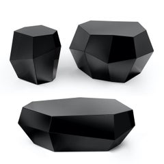 Set of 3 organic geometric black glass Three Rocks tables by InsidherLand