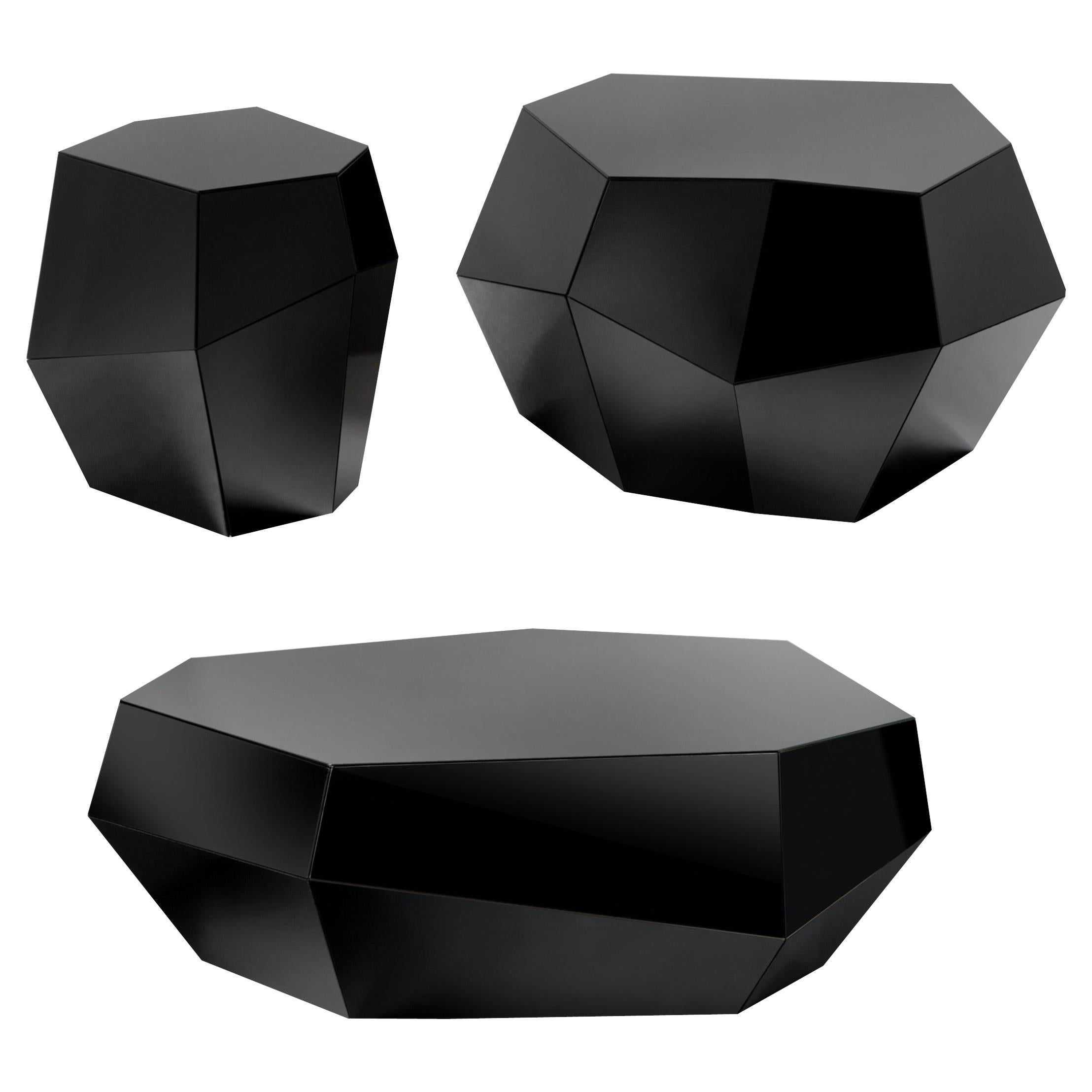 Three Rocks Tables 'Set of 3', Black Glass, Insidherland by Joana Santos Barbosa For Sale