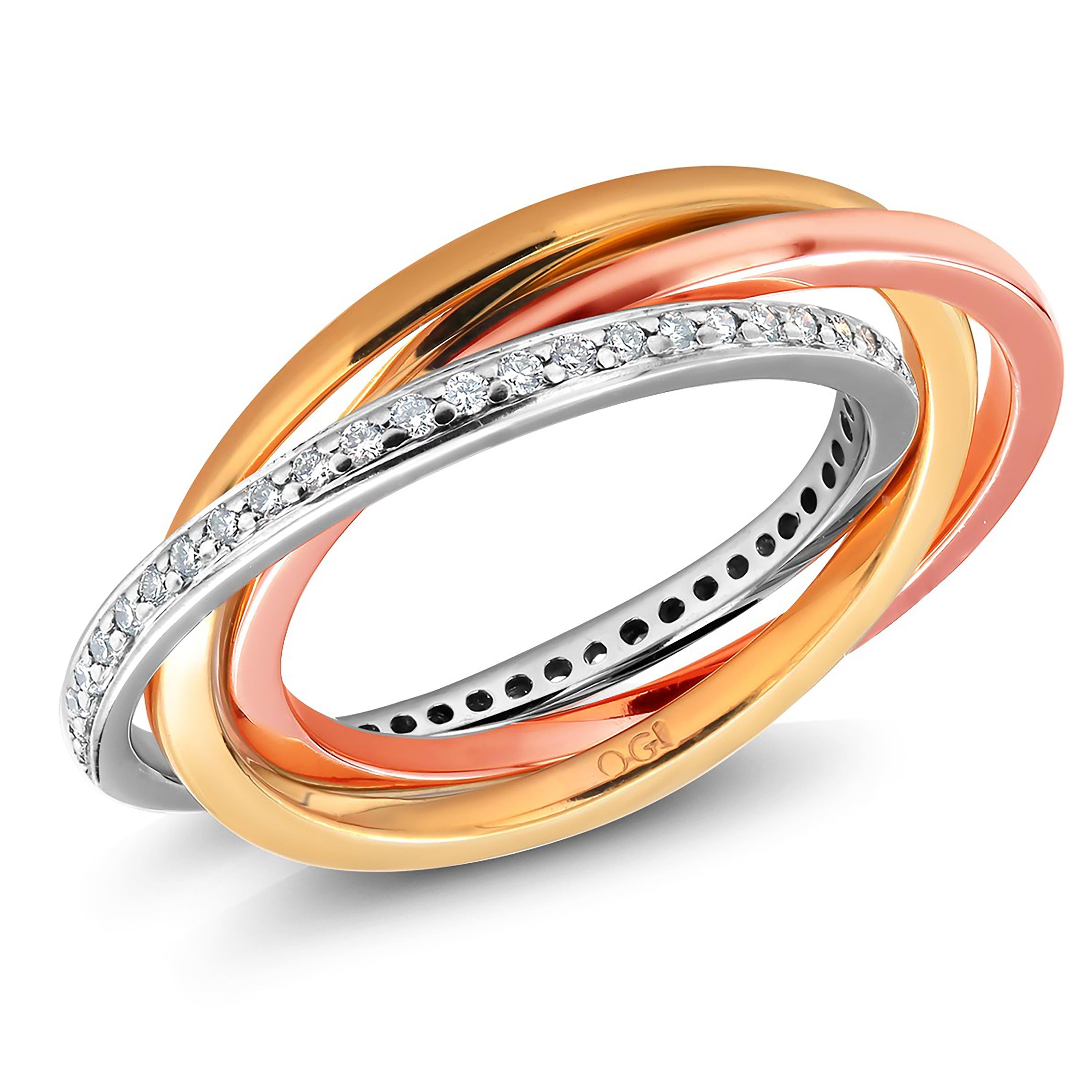 De las mujeres Anillo Tres Rodillos Platino Oro Dieciocho Quilates Diamante 0,52 Quilates Talla 5,5 en venta
