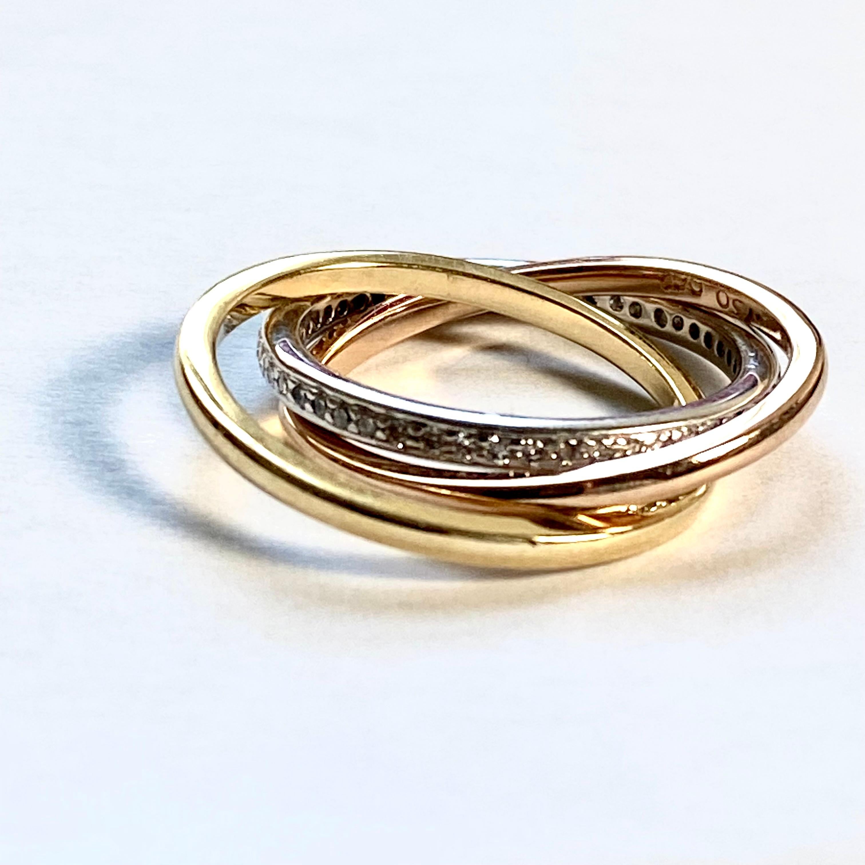 Three Rolling Ring Platinum Eighteen Karat Gold Diamond 0.52 Carat Size 5.5 For Sale 2