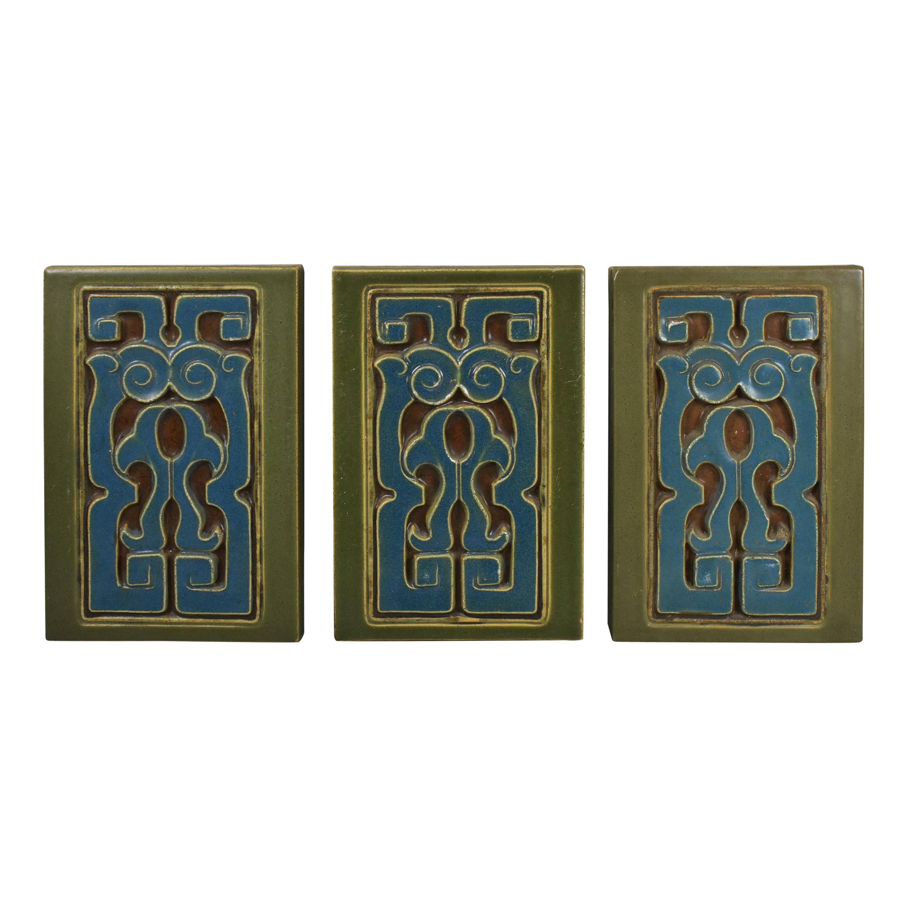 Three Arts &Crafts Rookwood Pottery Co. Stylized Architectural Faience Tiles 
