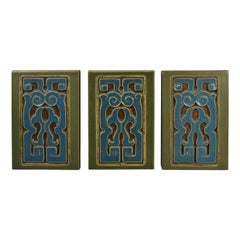 Vintage Three Arts &Crafts Rookwood Pottery Co. Stylized Architectural Faience Tiles 