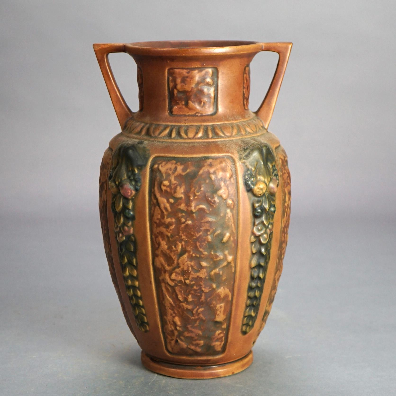 Arts and Crafts Three Roseville Art Pottery Pieces, Florentine in Brown, Signed, Early 20thC