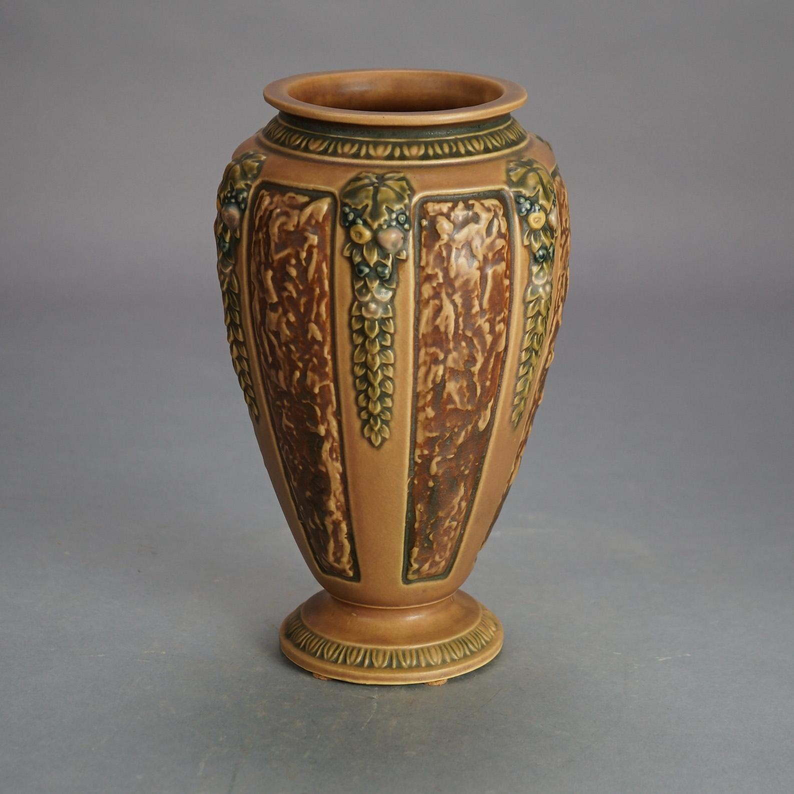 Three Roseville Art Pottery Pieces, Florentine in Brown, Signed, Early 20thC In Good Condition In Big Flats, NY