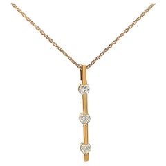 Drei runde Brillant-Diamant-Tropfen-Halskette aus 14k Gelbgold