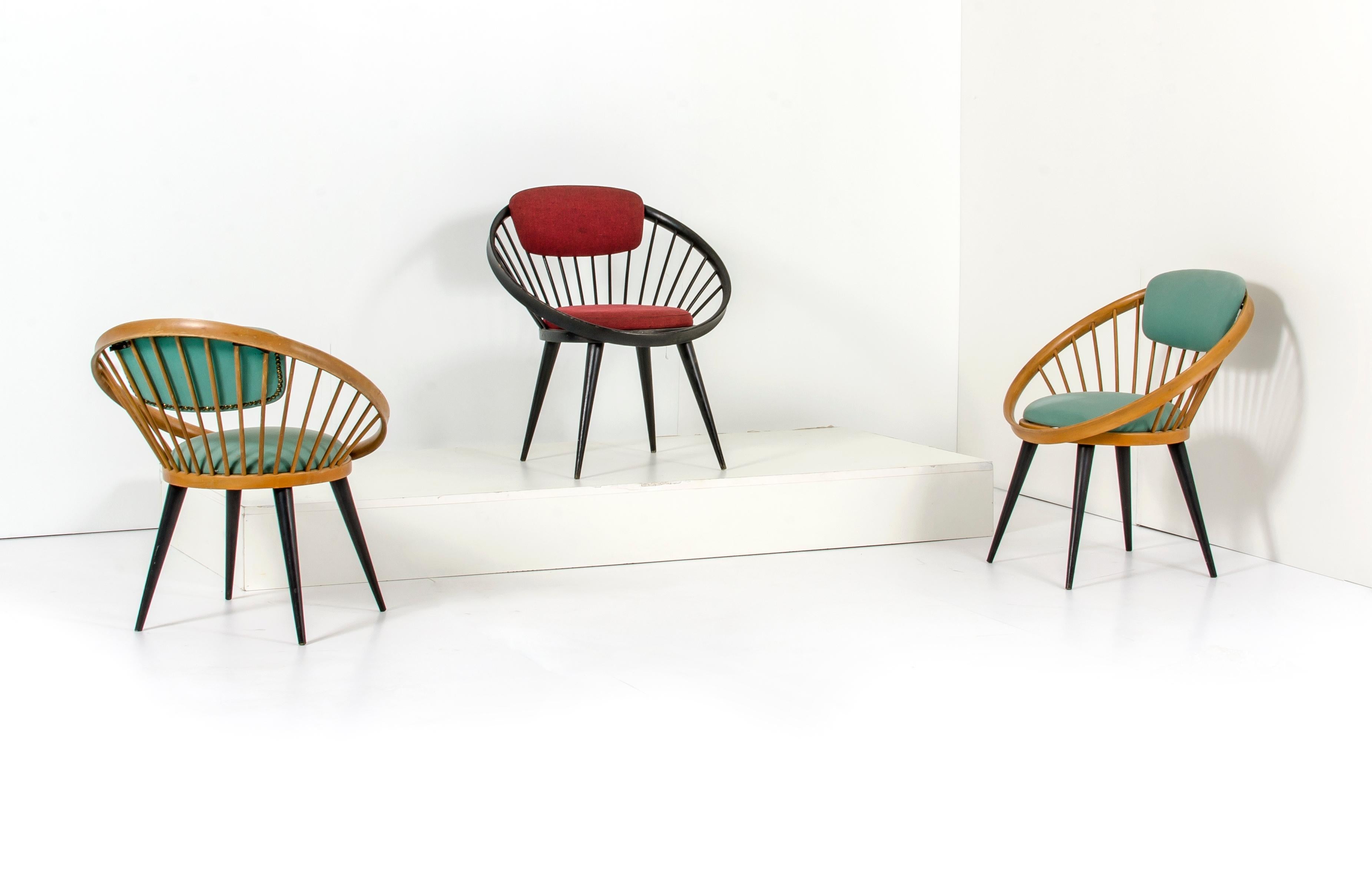 Italian Three Round Lounge Chairs by Yngve Ekström, Italy, 1960s