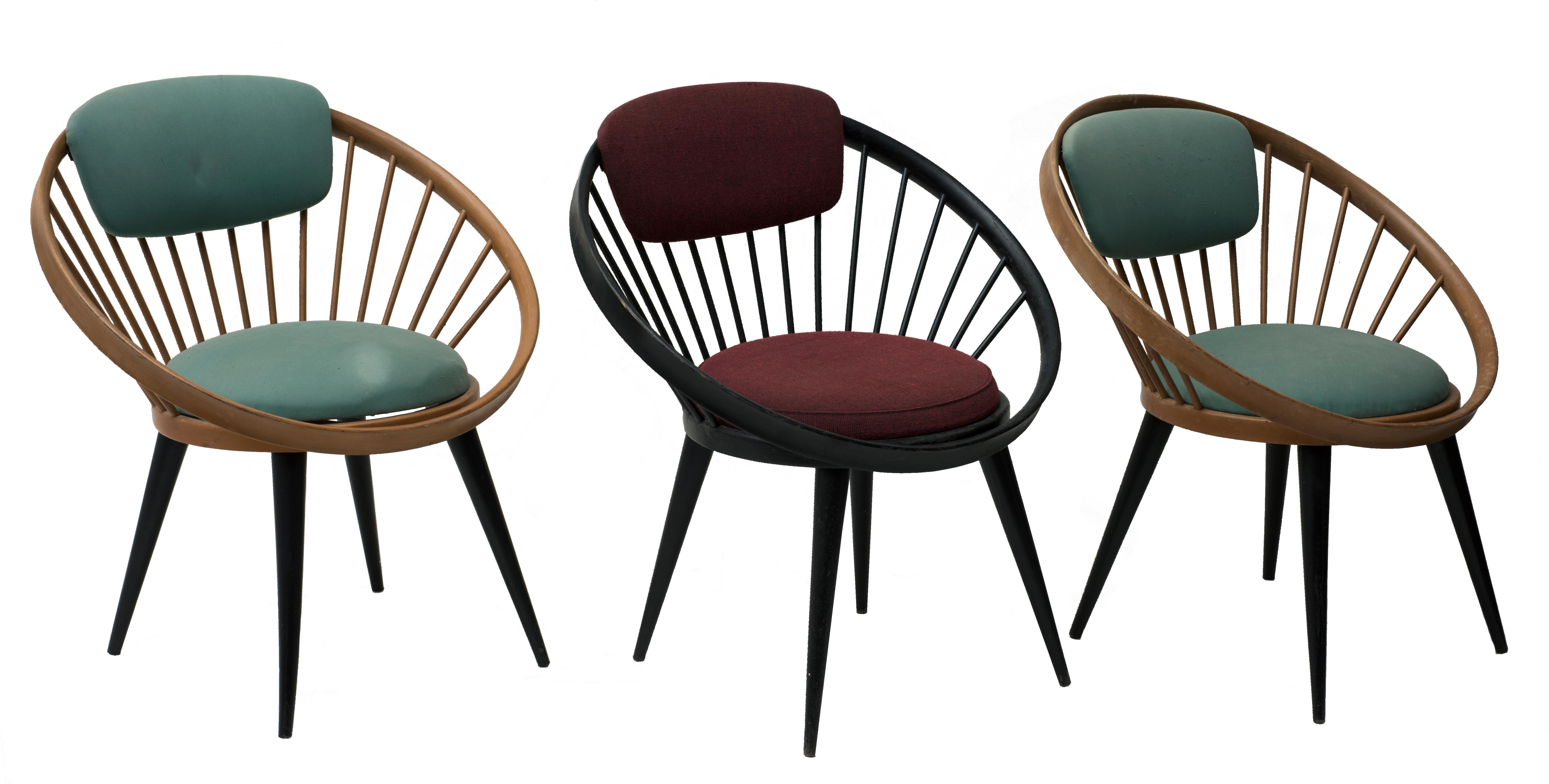 Mid-20th Century Three Round Lounge Chairs by Yngve Ekström, Italy, 1960s