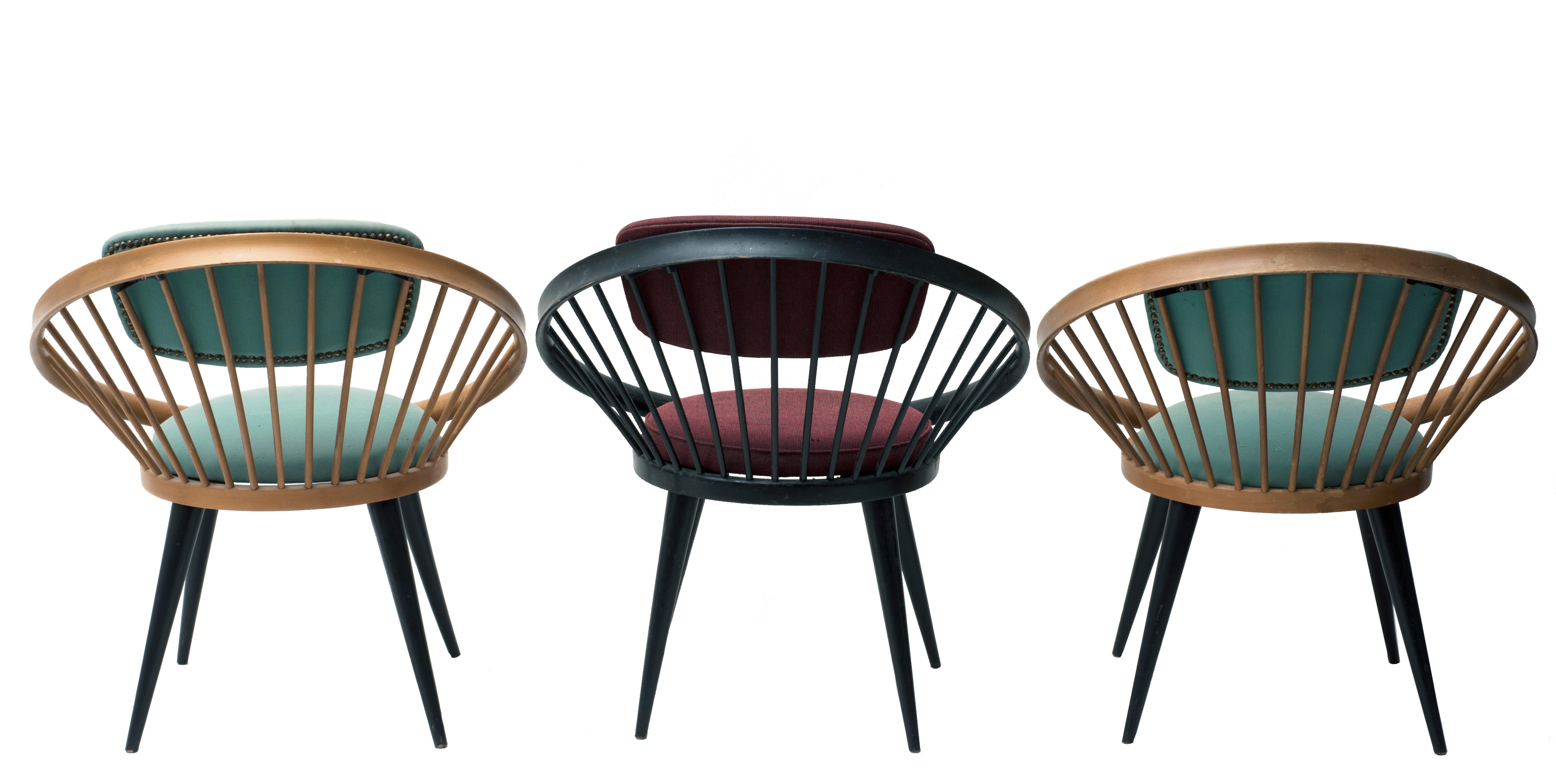 Leather Three Round Lounge Chairs by Yngve Ekström, Italy, 1960s
