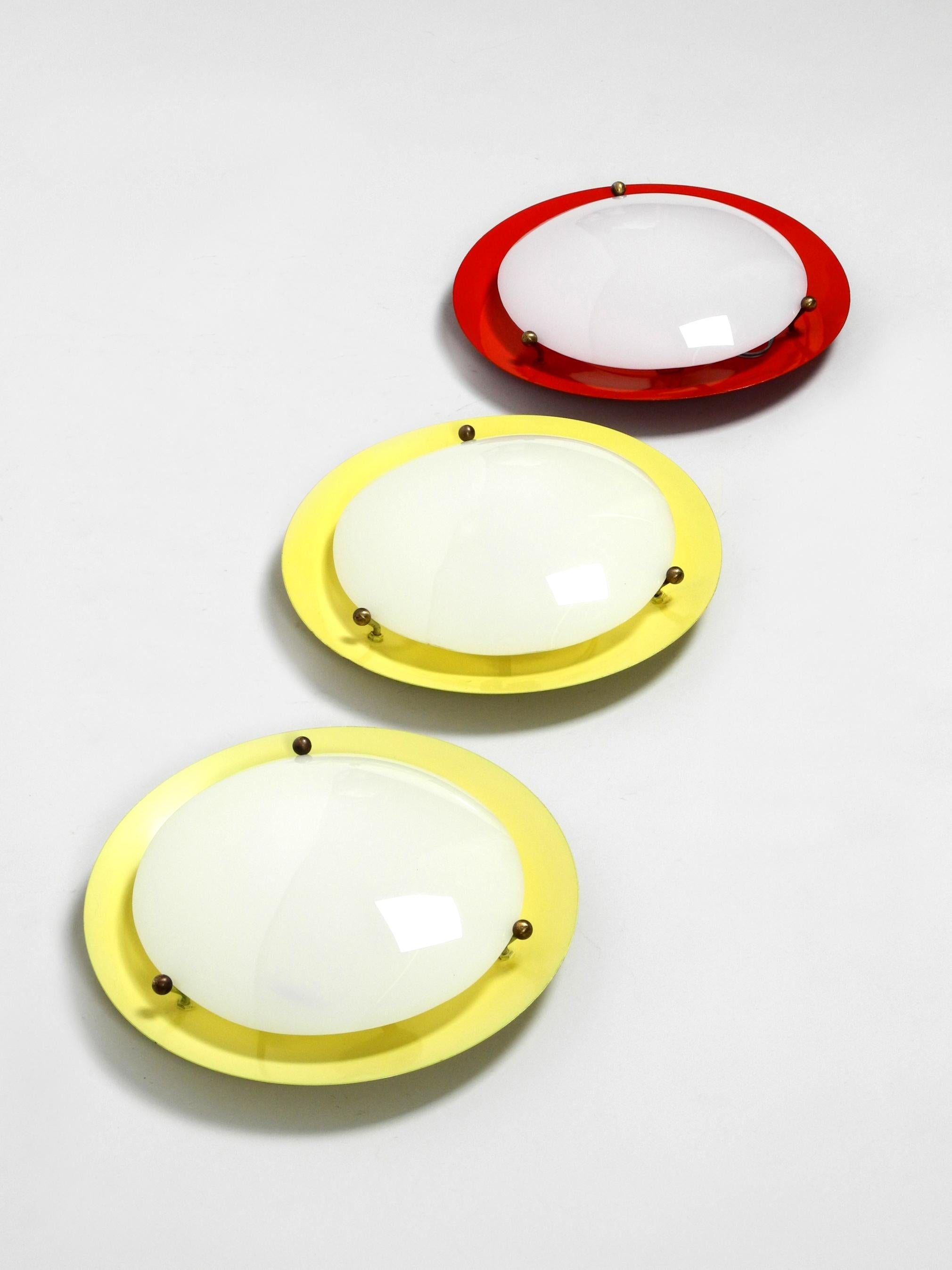 Three Round Midcentury Wall or Ceiling Lamps Made of Metal and Plexiglass Shade For Sale 6