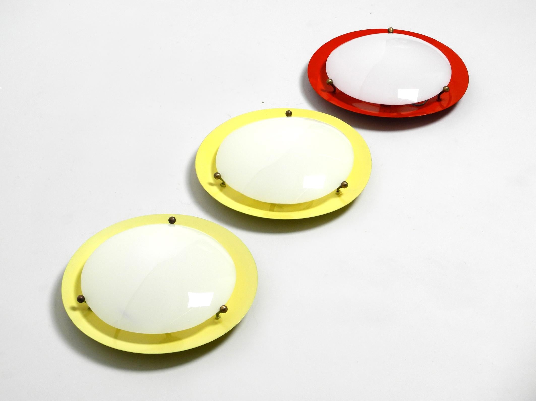 Three Round Midcentury Wall or Ceiling Lamps Made of Metal and Plexiglass Shade For Sale 7
