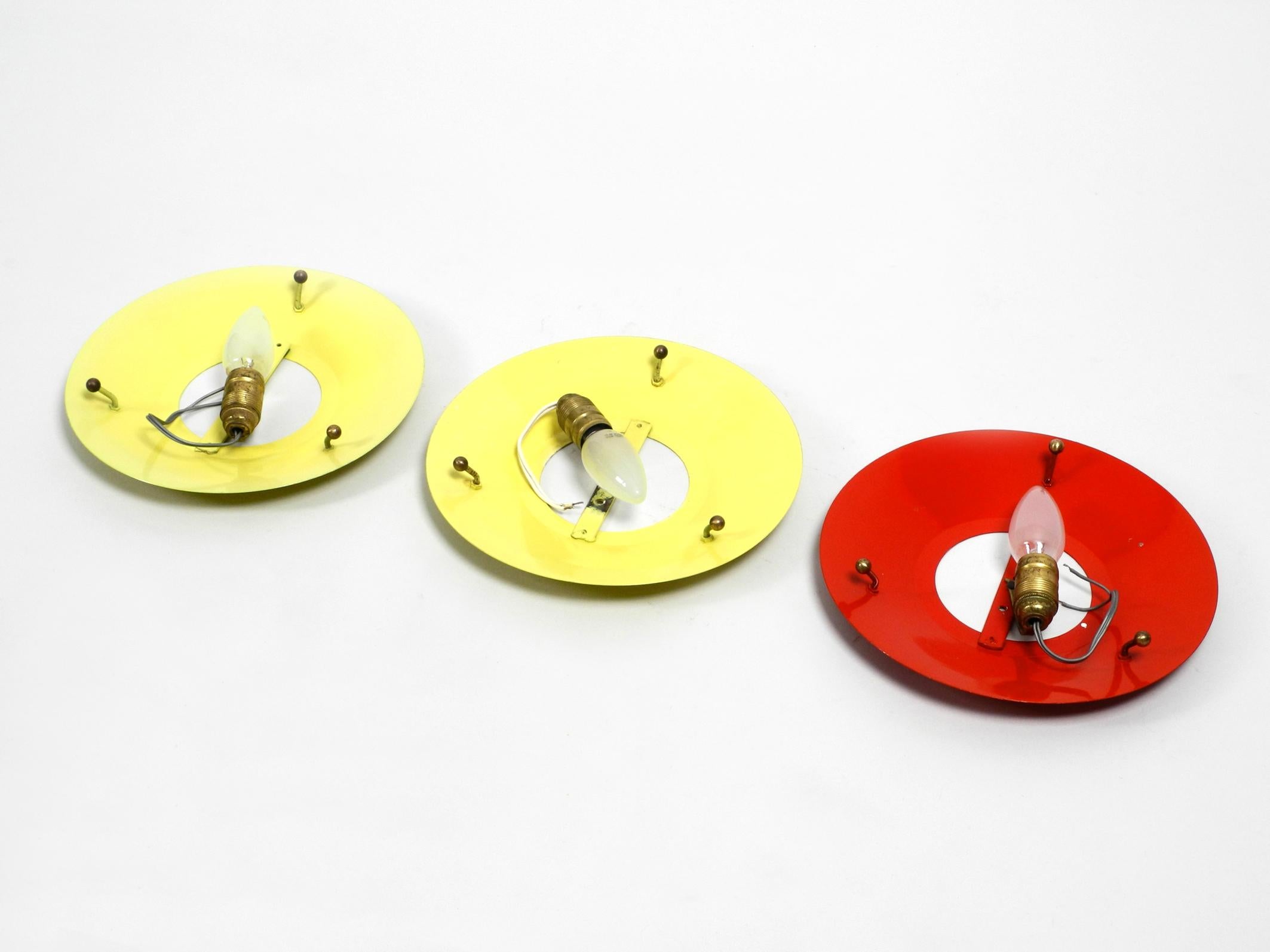 Three Round Midcentury Wall or Ceiling Lamps Made of Metal and Plexiglass Shade For Sale 9