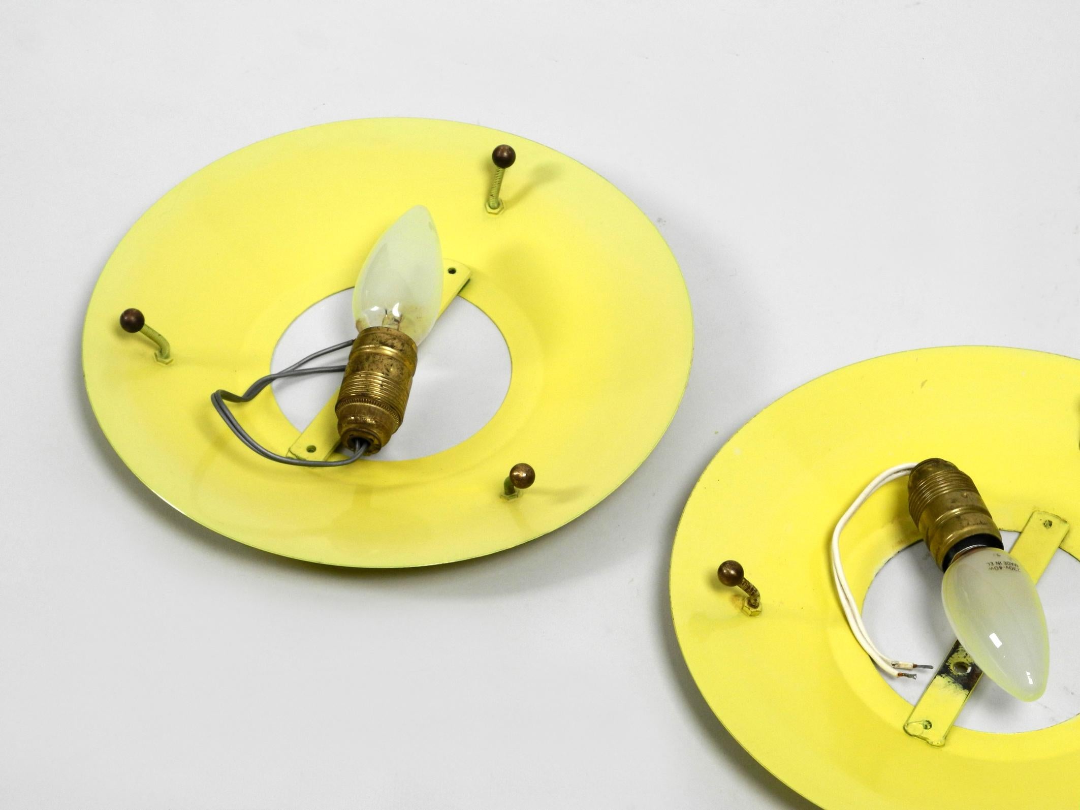 Three Round Midcentury Wall or Ceiling Lamps Made of Metal and Plexiglass Shade For Sale 10
