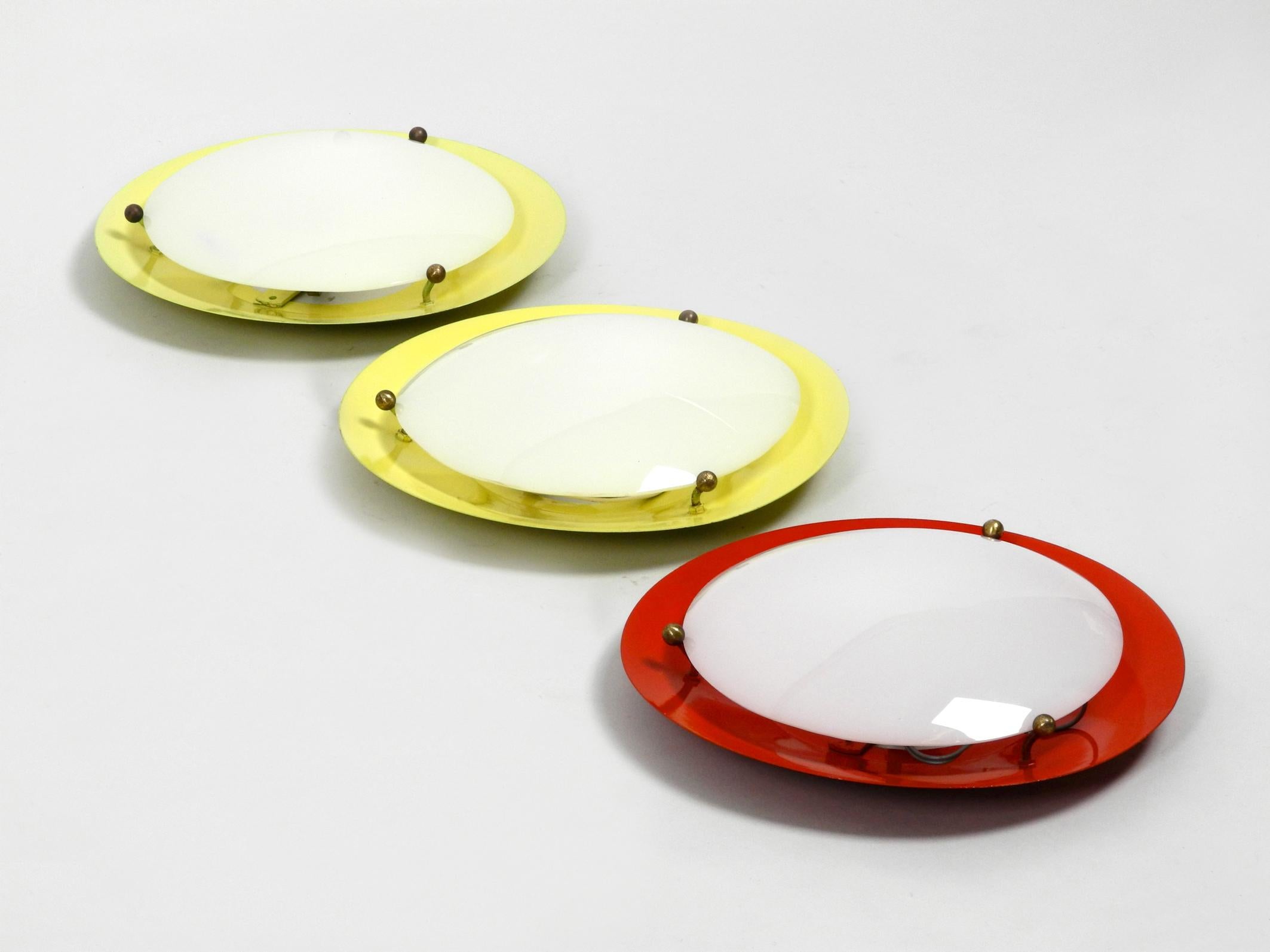 Mid-Century Modern Three Round Midcentury Wall or Ceiling Lamps Made of Metal and Plexiglass Shade For Sale