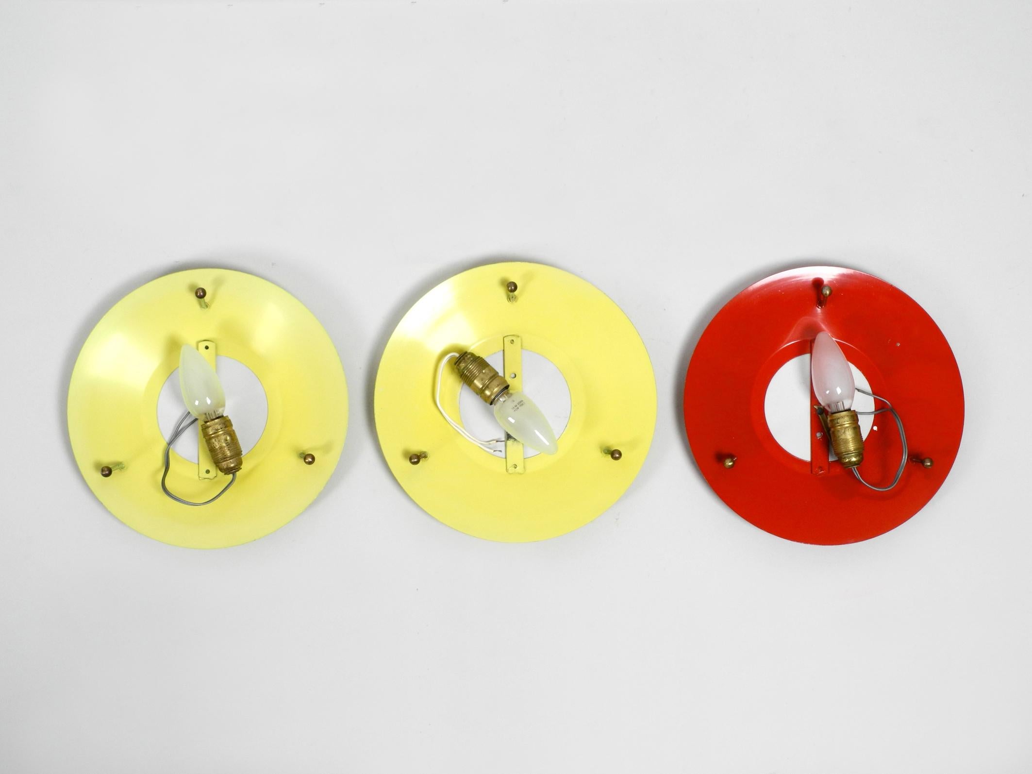 Three Round Midcentury Wall or Ceiling Lamps Made of Metal and Plexiglass Shade For Sale 2