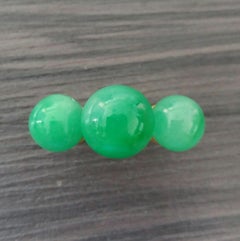 Three Round Plain Burma Jade Beads 14K Yellow Gold Cocktail Ring