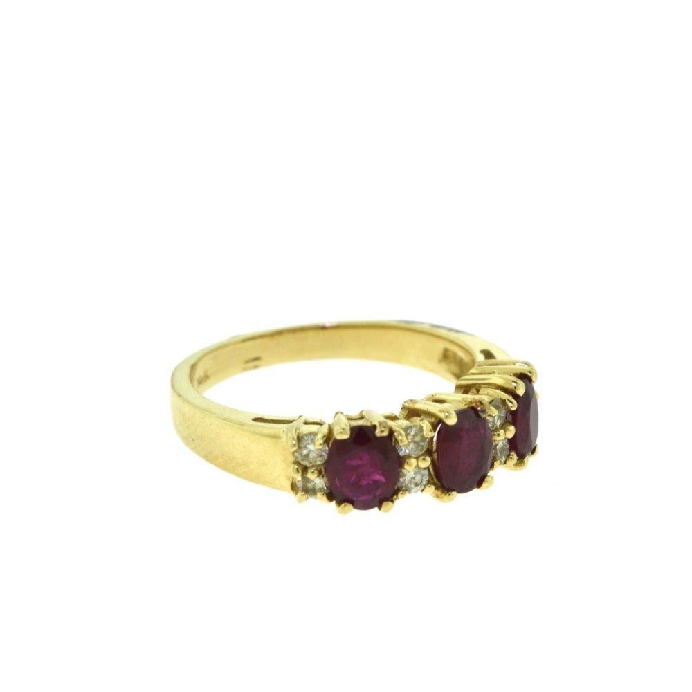 Women's or Men's Three Round Ruby and Diamond in Yellow Gold Half Eternity Ring