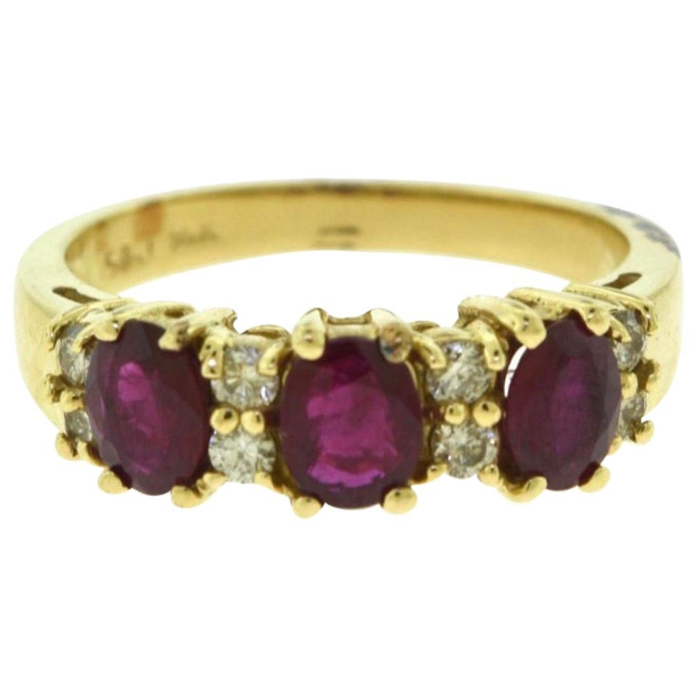 Three Round Ruby and Diamond in Yellow Gold Half Eternity Ring