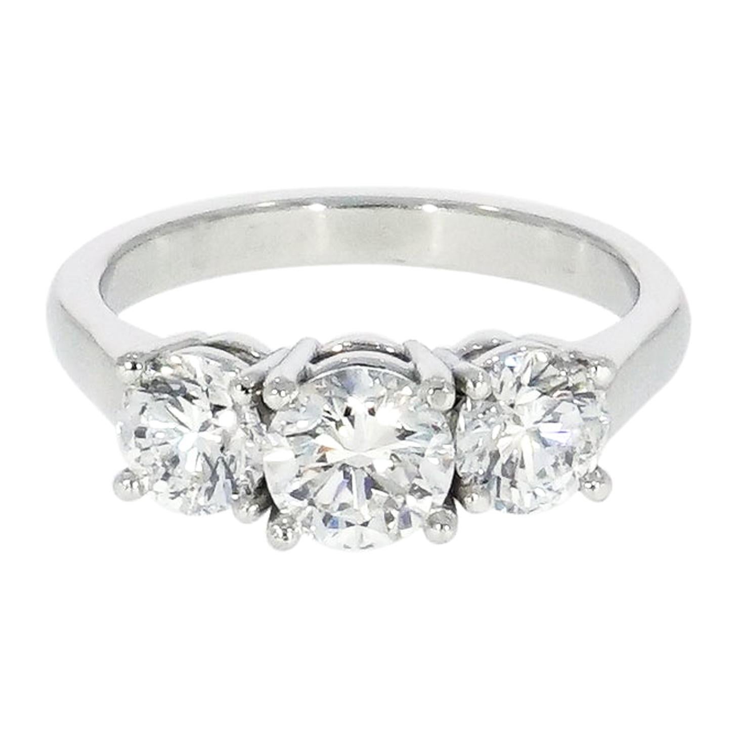 Three Rounds Diamond Platinum Engagement Ring For Sale