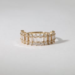 Three-Row 0.83ct Baguette & Round Diamond Studded Wedding Ring in 18K YellowGold