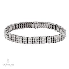 Elegant 18k White Gold Three-Row Diamond Bracelet, 16.0 Carats, USA