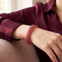 Three Row 18ctw No Heat Burmese Ruby Bracelet 18K Yellow Gold