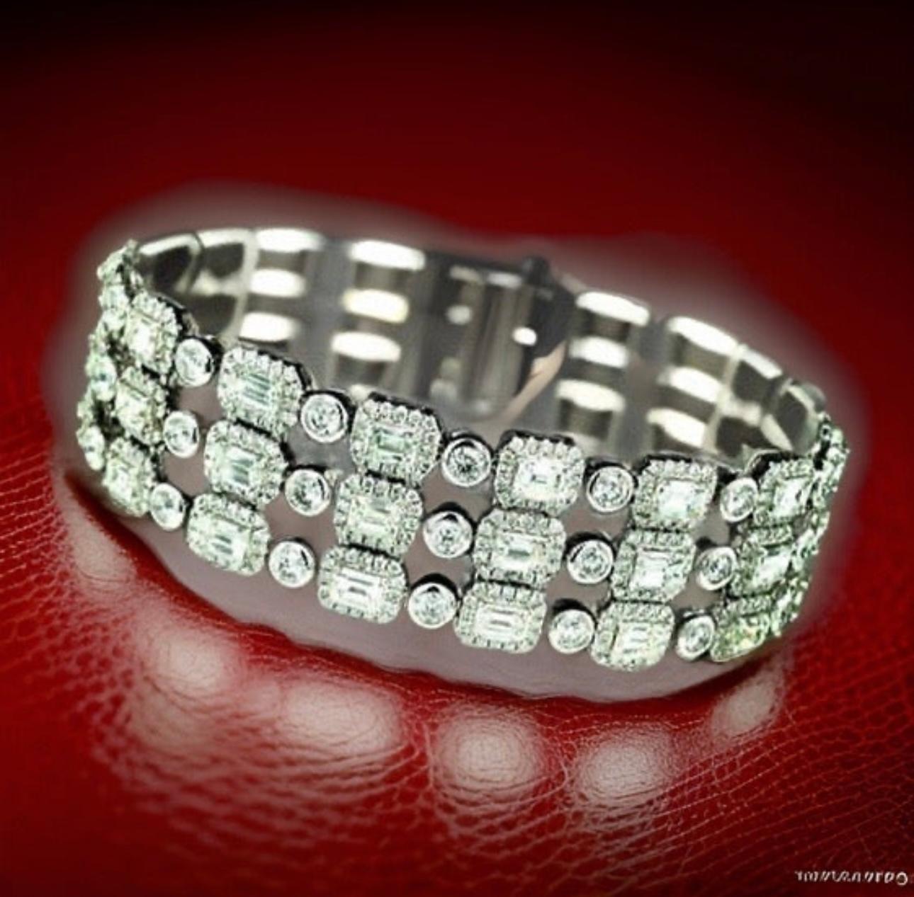 Conçu de manière experte avec un superbe design à trois rangs, ce bracelet en diamants de 22,80 carats est l'incarnation même de l'élégance et du luxe. Sa fabrication exquise et ses diamants étincelants en font une pièce intemporelle qui rehaussera