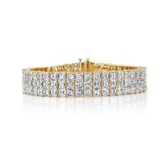 Bracelet Asscher à trois rangs en or jaune