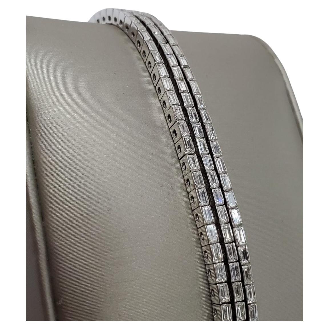 8 Carat Total Weight Three Row Baguette Diamond Bracelet in 18 Karat White Gold For Sale