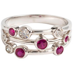 Three-Row "Bubble" Ring, 9K White Gold. Est .43carat Rubies & .22carat Diamonds