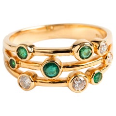 Three-Row "Bubble" Ring, with Diamonds '.21 Carat' and Emeralds '.35 Carat'