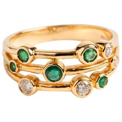 Three-Row "Bubble" Ring, with Diamonds '.21 Carat' and Emeralds '.35 Carat'