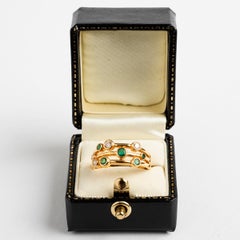 Three-Row "Bubble" Ring, with Diamonds '.21 Carat' and Emeralds '.35 Carat'