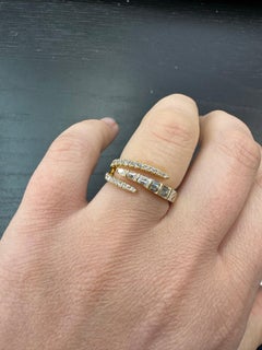 Drei Row Claw Crossover Baguette Runde Diamant Ring 0,62 Karat 14KT Gold