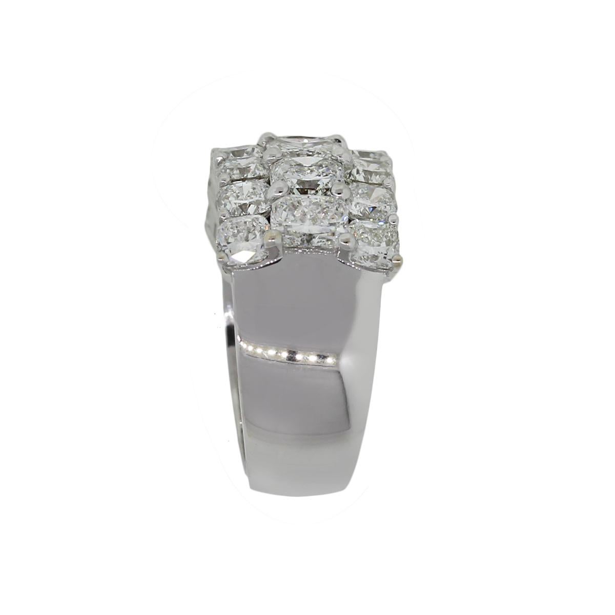 Three-Row Cushion Cut and Round Brilliant Diamond Wide Band Ring In New Condition In Boca Raton, FL