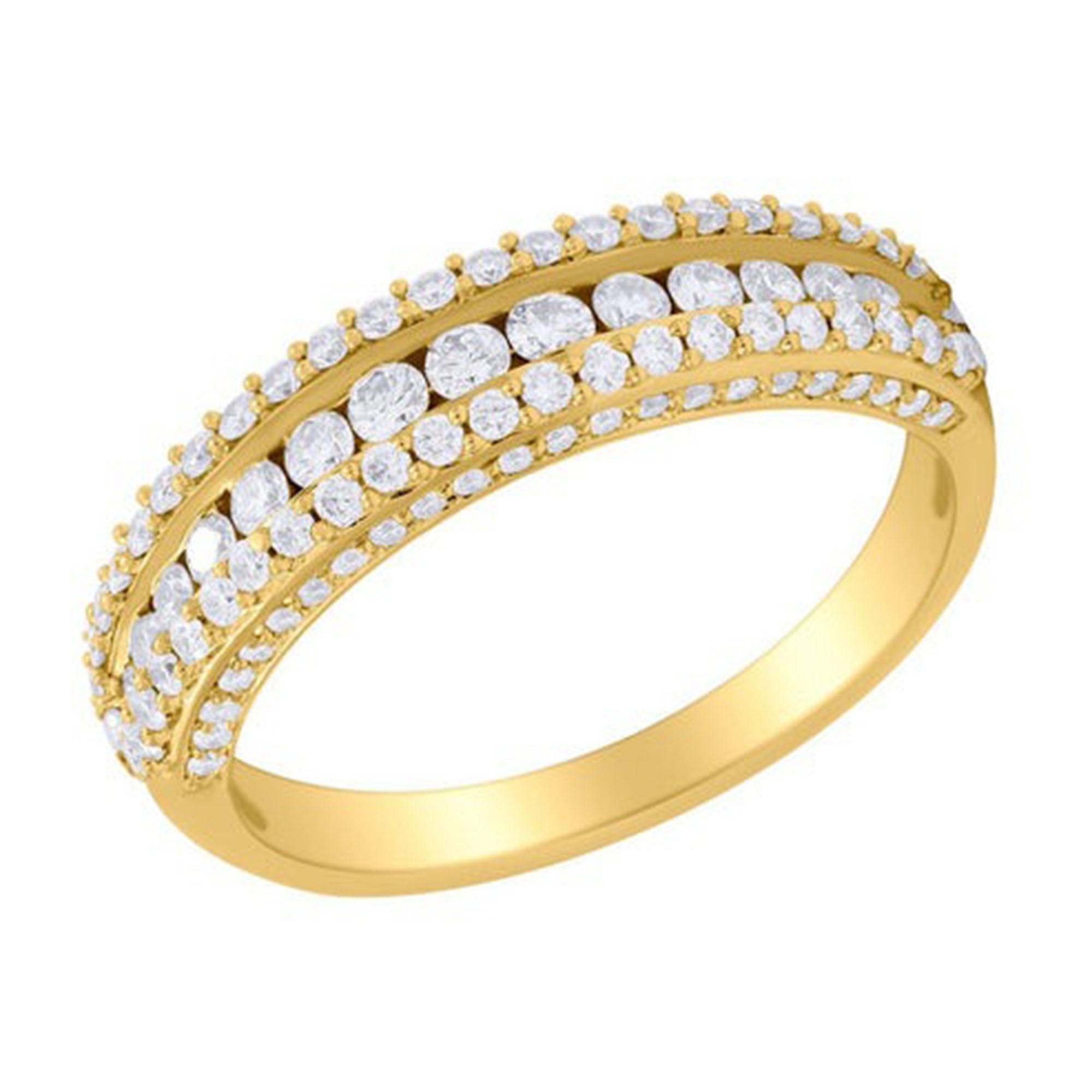 En vente :  Bague à trois rangs de diamants en or jaune 14K (ou 18k sur demande) avec accents 4