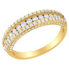 Anello a tre file di diamanti in oro giallo 14K (o 18k su richiesta) con accenti in oro giallo