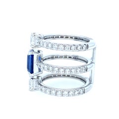 Three Row Diamond and Sapphire 18k Gold Ring