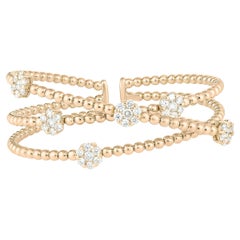 Three-Row Diamond Cluster Flower Bangle in 18K Rose Gold, 2.35 Carats