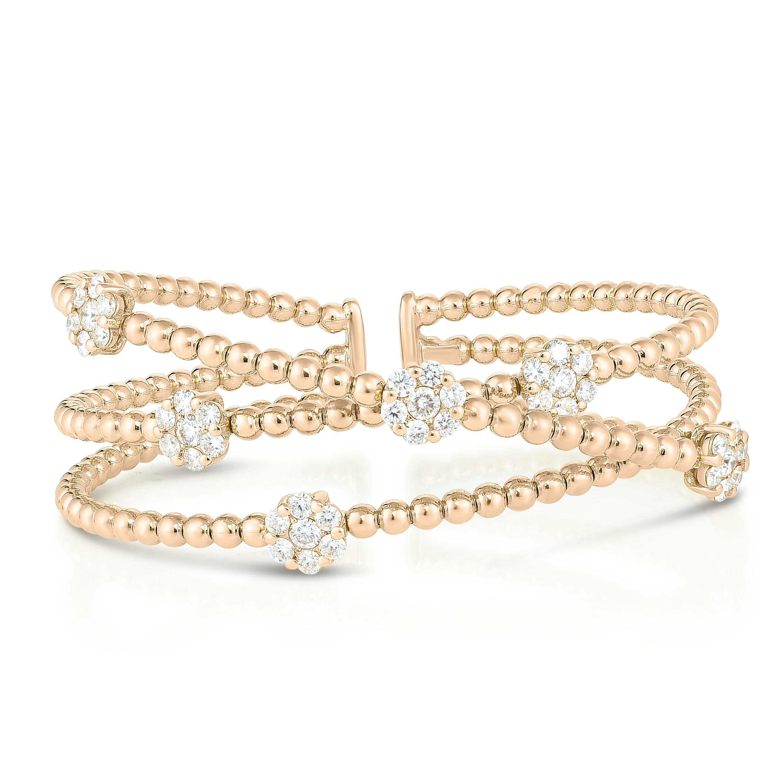 Dreireihiger Diamant-Cluster-Blumenarmreif aus 18 Karat Weißgold, 2,35 Karat Damen im Angebot