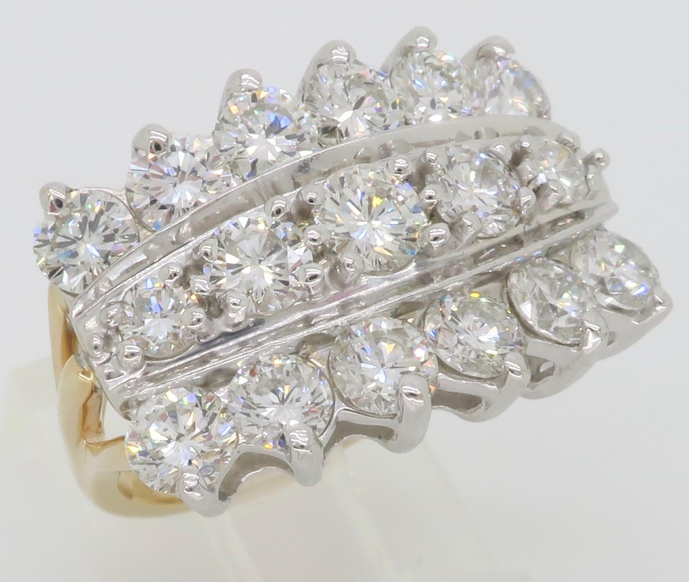 Three Row Diamond Cocktail Ring Made in 14k White Gold 4