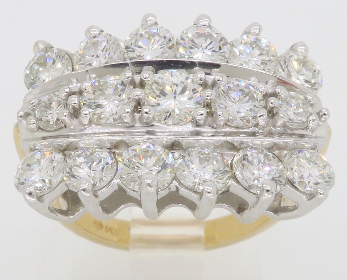 Three Row Diamond Cocktail Ring Made in 14k White Gold 1