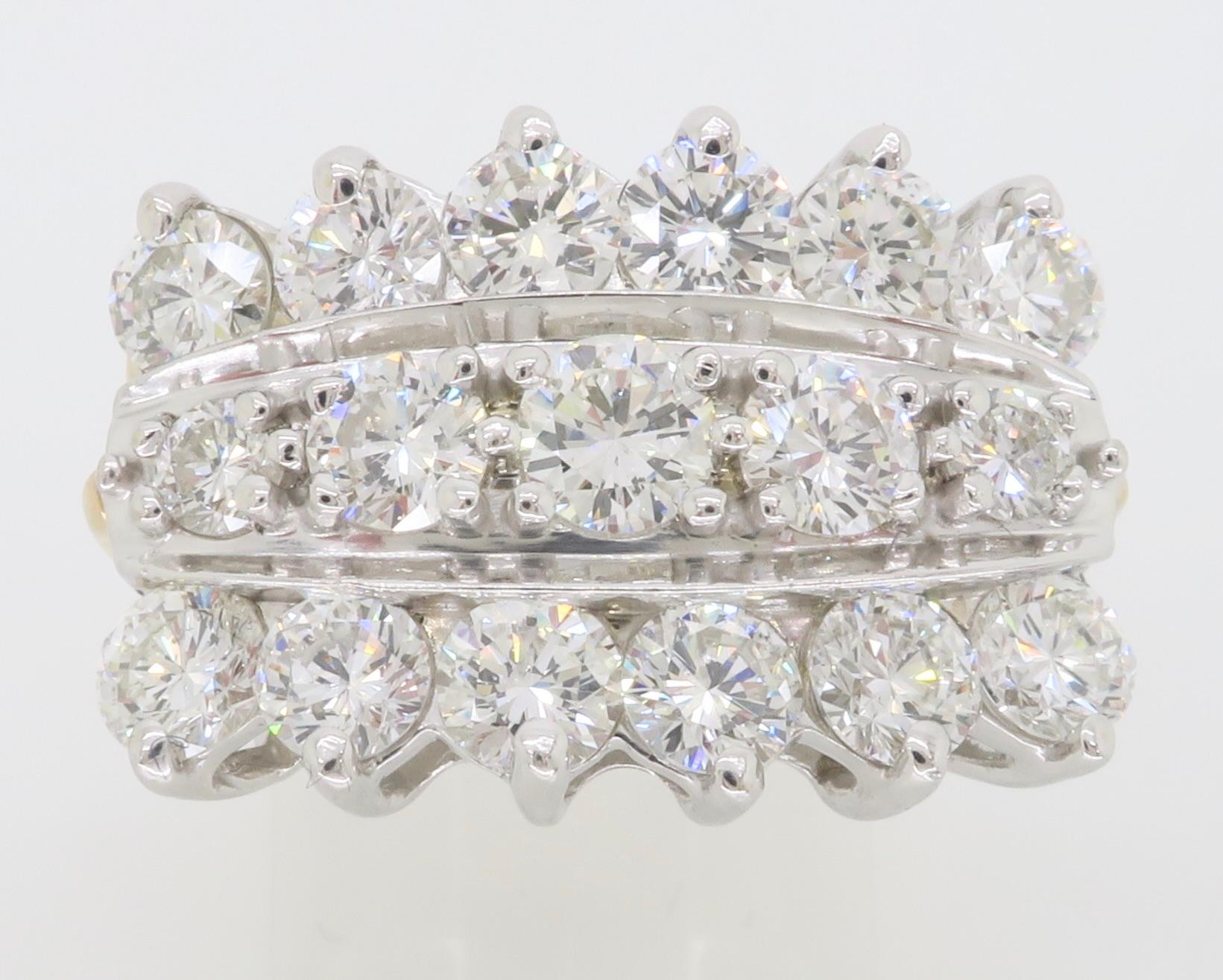 Three Row Diamond Cocktail Ring Made in 14k White Gold 2